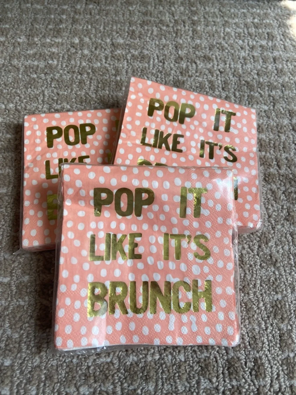 Bundle of 3 Pop It Like It's Brunch Coral Napkins with‎ Gold Foil
